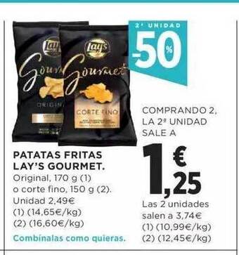 Hipercor 2a unidad -50% patatas fritas lay's gourmet oferta