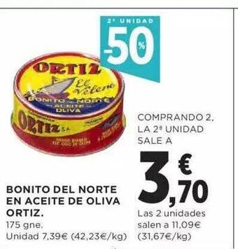 Hipercor 2a unidad -50% bonito del norte en aceite de oliva ortiz oferta