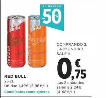 Hipercor 2a unidad -50% red bull oferta