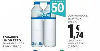 Hipercor 2a unidad -50% aquarius limón zero oferta
