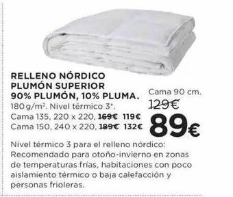Hipercor Relleno nórdico plumón superior 90% plumón 10% pluma oferta