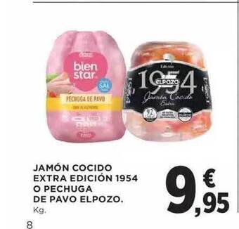 Hipercor Jamón cocido extra edición 1954 o pechuga de pavo elpozo oferta