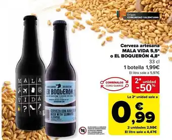 Carrefour 2a unidad -50% cerveza artesana mala vida 5.5° o el boquerón 4.8° oferta
