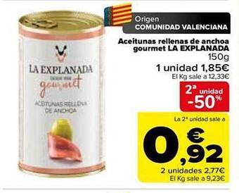 Carrefour 2a unidad -50% aceitunas rellenas de anchoa gourmet la explanada oferta