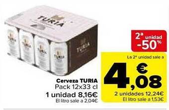 Carrefour 2a unidad -50% cerveza turia oferta