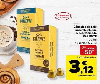 Carrefour 2a unidad -50% cápsulas de café natural intenso o descafeinado valiente oferta
