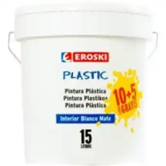 Eroski Pintura plástica de interior rendimiento 7-9m2 color blanco mate eroski, 10+5l oferta