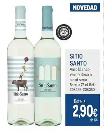 Sitio santo vino blanco verde seco o semi seco botella