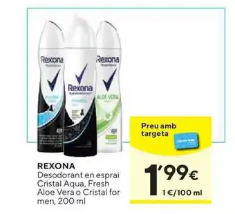 Caprabo Rexona Desodorant En Esprai Cristal Aqua, Fresh Aloe Vera O Cristal For Men 200ml oferta