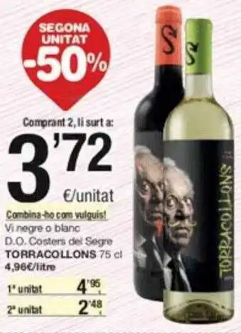 SPAR Fragadis Segona unitat -50% vi negre o blanc d.o. costers del segre torracollons oferta