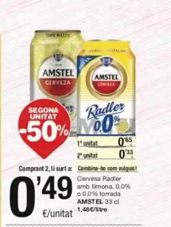 SPAR Fragadis Segona unitat -50% cervesa radler amb llimona 0.0% o 0.0% torrada oferta