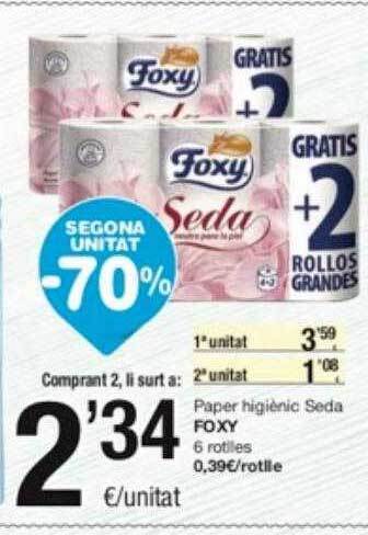SPAR Fragadis Segona unitat -70% paper higiènic seda foxy oferta