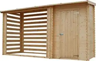 Amazon Timbela caseta de jardín con leñera - cobertizo de jardín para leña - a199x348x146 cm/ 2,54 m2+1,1 m2 - pequeño cobertizo ... oferta