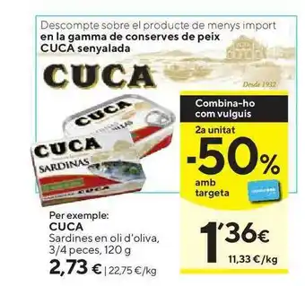 Caprabo Cuca Sardines En Oli D'Oliva 3/4 peces 120g oferta