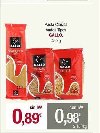 Masymas Pasta clásica varios tipos gallo oferta