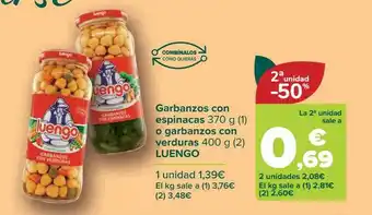Carrefour 2a unidad -50% garbanzos con espinacas o garbanzos con verduras luengo oferta