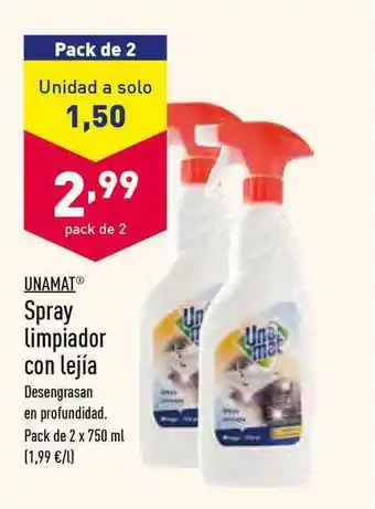 ALDI Unamat Spray Limpiador Con Lejía 2 x 750ml oferta