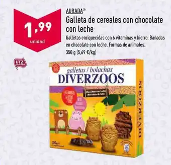 ALDI Aurada Galleta De Cereales Con Chocolate Con Leche 350g oferta