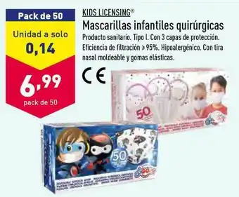 ALDI Kids Licensing Mascarillas Infantiles Quirúrgicas pack de 50 oferta