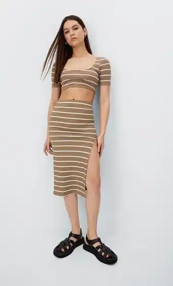 Stradivarius Falda midi rib rayas oferta