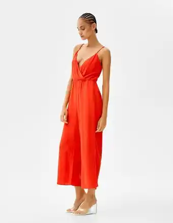 Bershka Mono culotte con lino escote cruzado oferta