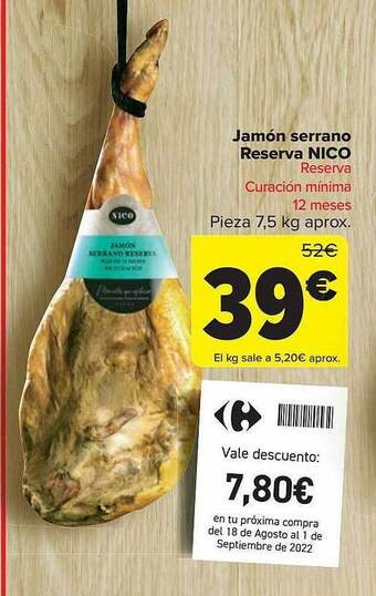 Carrefour Jamón serrano reserva nico oferta