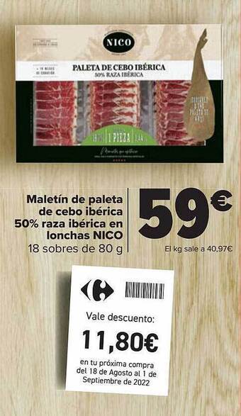 Carrefour Maletín de paleta de cebo ibérica 50% raza ibérica en lonchas nico oferta