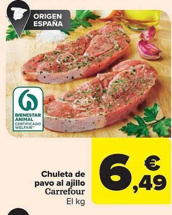 Carrefour Chuleta de pavo al ajillo carrefour el kg oferta