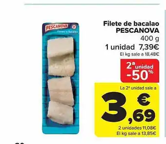 Carrefour 2a unidad -50% filete de bacalao pescanova oferta
