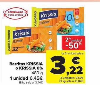 Carrefour 2a unidad -50% barritas krissia o krissia 0% oferta