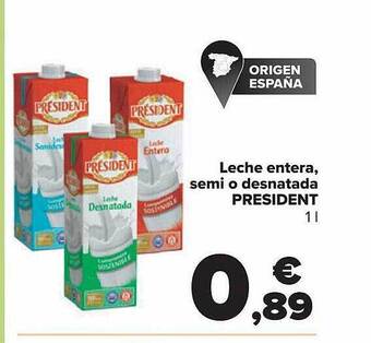 Carrefour Leche entera semi o desnatada president oferta