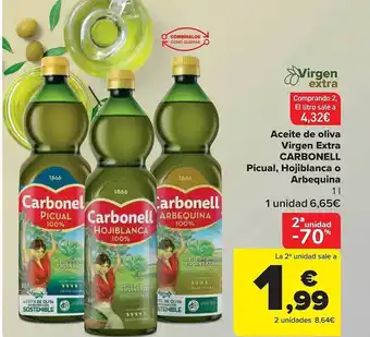 Carrefour 2a unidad -70% aceite de oliva virgen extra carbonell picual hojiblanca o arbequina oferta