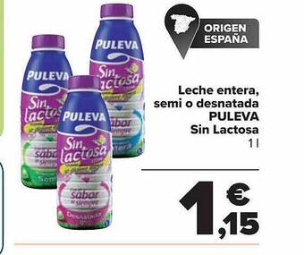 Carrefour Leche entera semi o desnatada puleva sin lactosa oferta