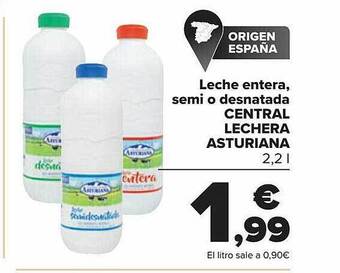 Carrefour Leche entera semi o desnatada central lechera asturiana oferta