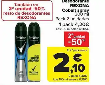 Carrefour 2a unidad -50% desodorante rexona cobalt spray oferta