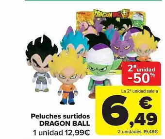 Carrefour 2a unidad -50% peluches surtidos dragon ball oferta