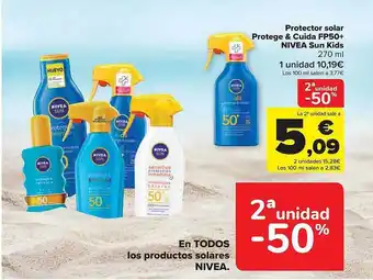 Carrefour 2a unidad -50% protector solar protege & cuida fp50+ nivea sun kids oferta