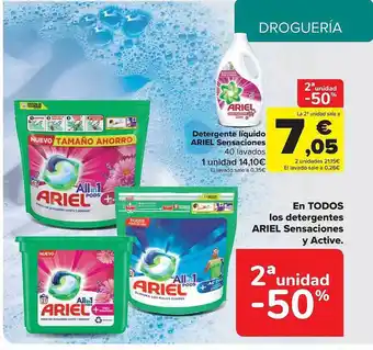 Carrefour 2a unidad -50% detergente líquido ariel sensaciones oferta