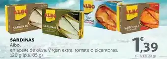 SPAR Albo Sardinas En Aceite De Oliva Virgen Extra Tomate O Picantonas 120g oferta