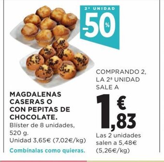 Hipercor Magdalenas Caseras o Con Pepitas De Chocolate oferta