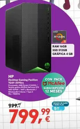 Worten Hp desktop gaming pavilion tg01-2095ns procesador amd ryzen 556000/ tarjeta gráfica nvidia geforce gtx 1650 super / wifi y oferta