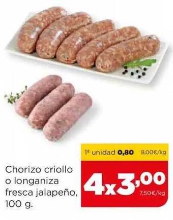 Alimerka Chorizo criollo o longaniza fresca jalapeño oferta