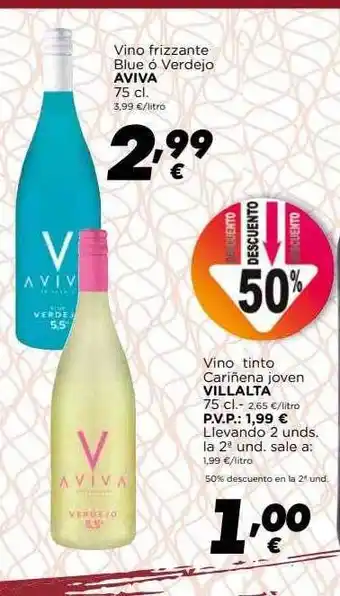 Supermercados Piedra Vino frizzante blue ó verdejo aviva vino tinto cariñena joven villalta oferta