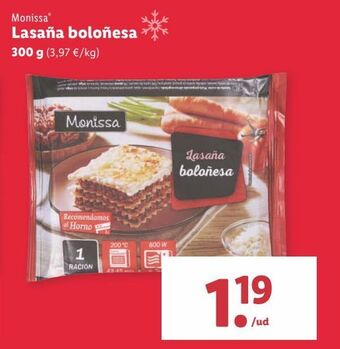 Lidl Lasaña boloñesa monissa oferta