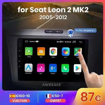 Awesafe px9 8+128gb android auto gps track 2din android radio coche con pantalla para vw seat leon mk2 5f 2006 2005-2020 mult