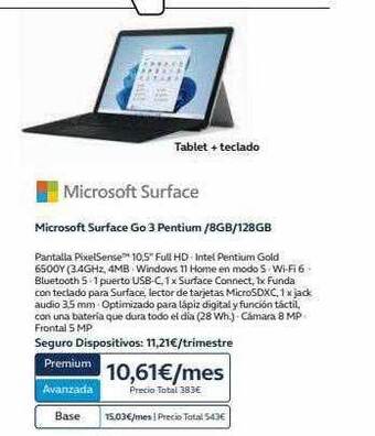 Movistar Microsoft surface go 3 pentium 8gb 128gb oferta