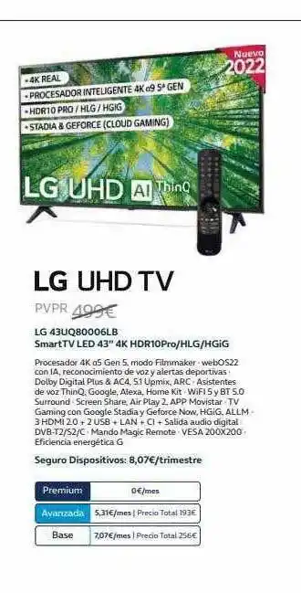 Movistar Lg uhd tv lg 43uq80006lb oferta