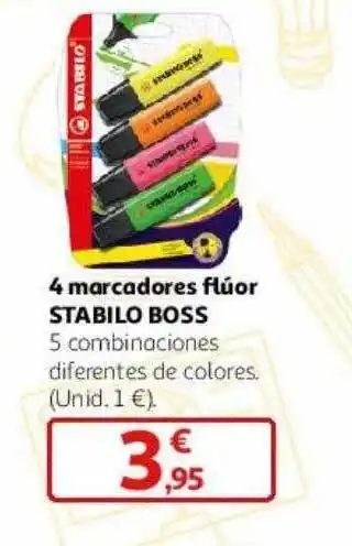 Alcampo 4 marcadores flúor stabilo boss oferta
