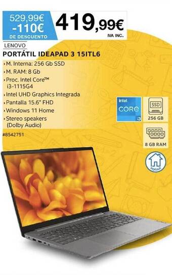 Costco Lenovo portátil ideapad 3 15itl6 oferta