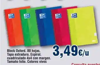 FROIZ Block oxford 80 hojas tapa extradura espiral cuadriculado 4x4 con margen tamaño folio colores vivos oferta
